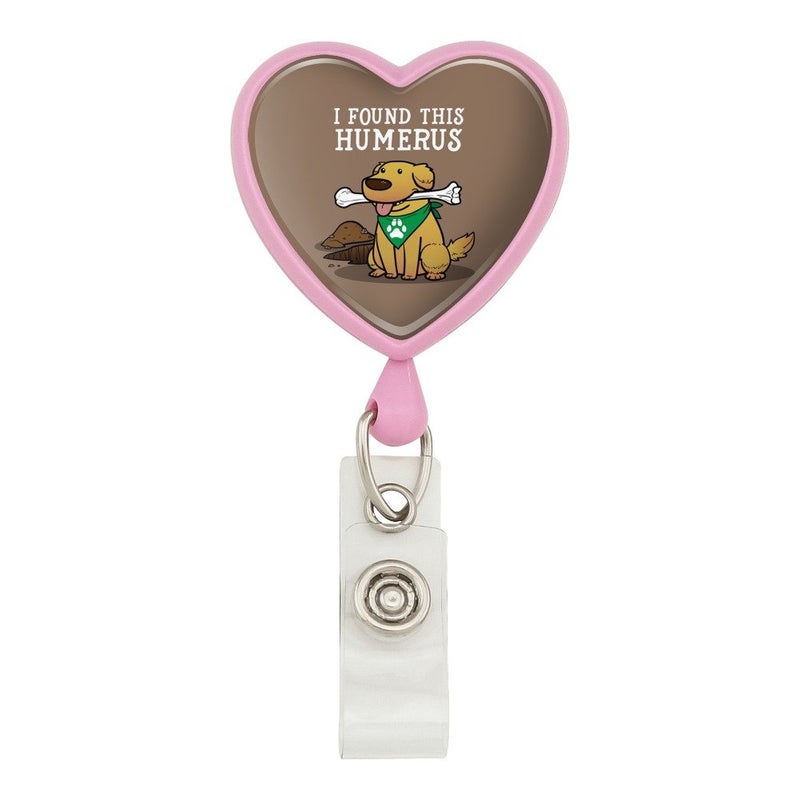 GRAPHICS & MORE I Found This Humerus Bone Dog Humorous Heart Lanyard Retractable Reel Badge ID Card Holder - Pink - Image 1